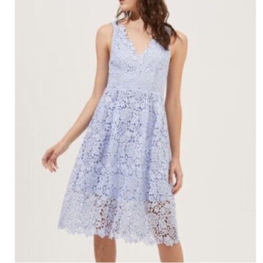 ASTR THE LABEL Baby Blue Lace Overlay Fit and Flare Dress